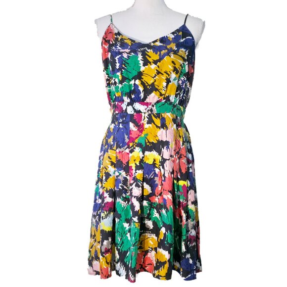 J. Crew 100% Silk Brushstroke Watercolor Abstract Jackson Pollack Dress - Picture 2 of 6